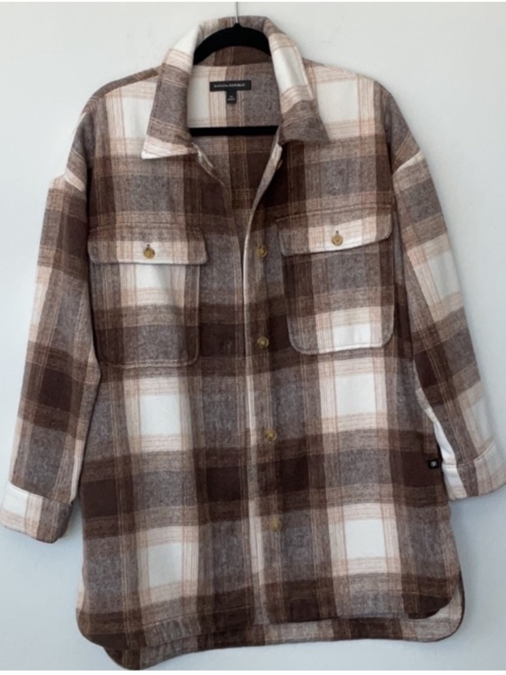 Banana Republic Shacket Brown and White Plaid